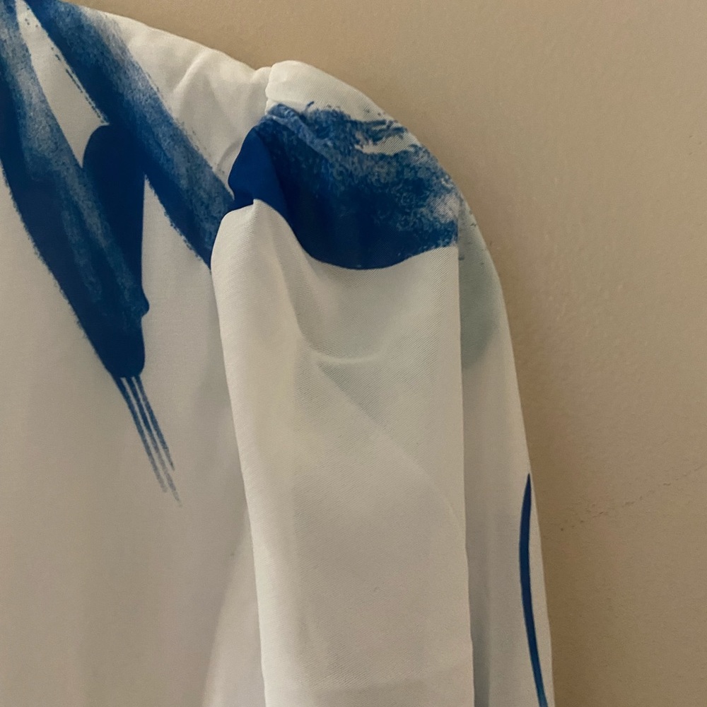 White With Blue Brush Strokes Romper. View 2